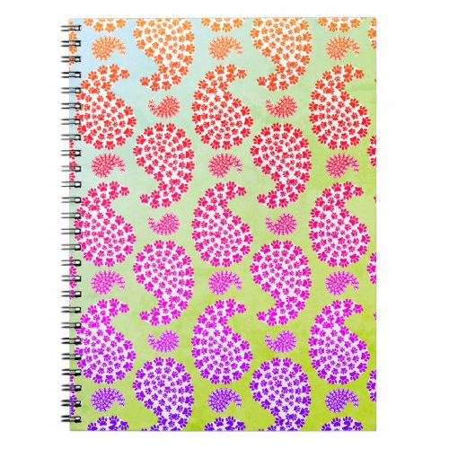 Colorful Dog Paw Print Paisley Vintage Style Notebook