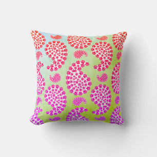 Colorful Dog Paw Print Paisley Vintage Style Throw Pillow
