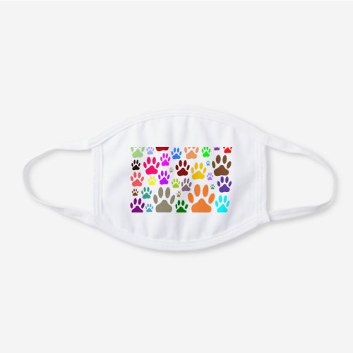 Colorful Dog Paw Print Pattern White Cotton Face Mask