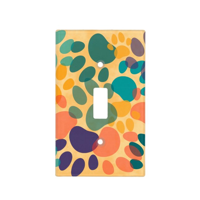 Colorful Dog Paw Prints Abstract Art Light Switch Cover (Front)