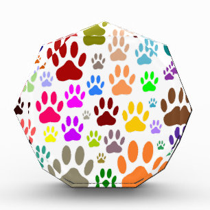 Colorful Dog Paw Prints All Over Acrylic Award