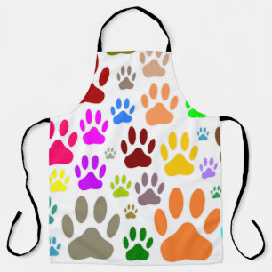 Colorful Dog Paw Prints All Over Apron