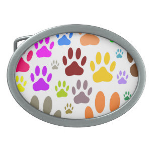 Colorful Dog Paw Prints All Over Belt Buckle