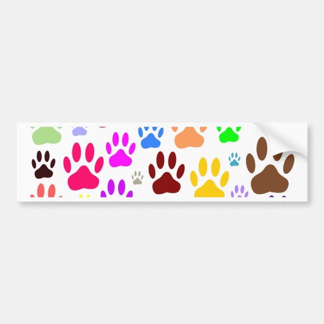 Colorful Dog Paw Prints All Over Bumper Sticker (Front)