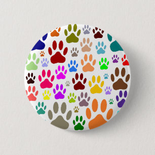 Colorful Dog Paw Prints All Over Button