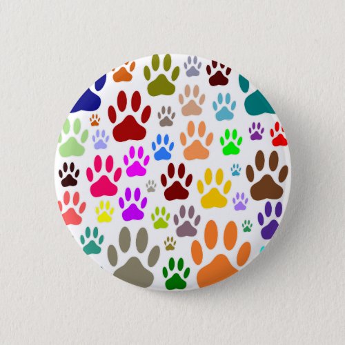 Colorful Dog Paw Prints All Over Button