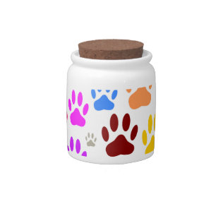Colorful Dog Paw Prints All Over Candy Jar