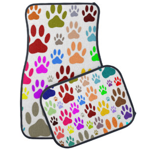 Colorful Dog Paw Prints All Over Car Floor Mat