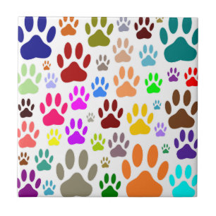 Colorful Dog Paw Prints All Over Ceramic Tile