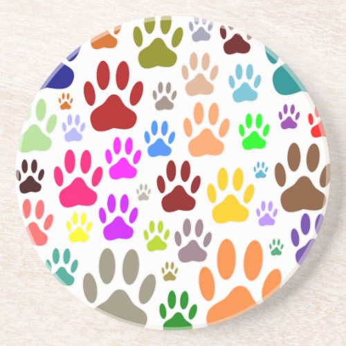 Colorful Dog Paw Prints All Over Coaster