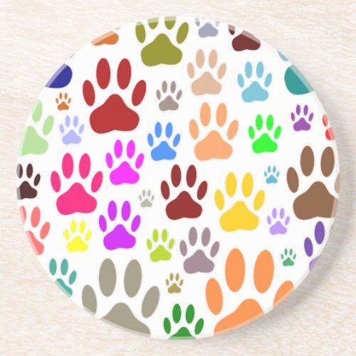 Colorful Dog Paw Prints All Over Coaster