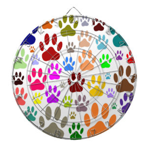 Colorful Dog Paw Prints All Over Dartboard