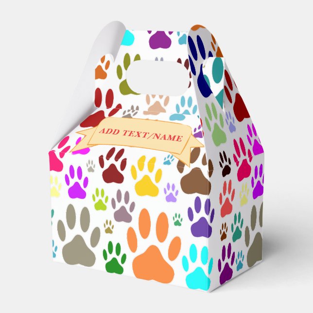 Colorful Dog Paw Prints All Over Favor Boxes (Front Side)