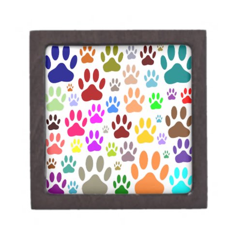 Colorful Dog Paw Prints All Over Gift Box