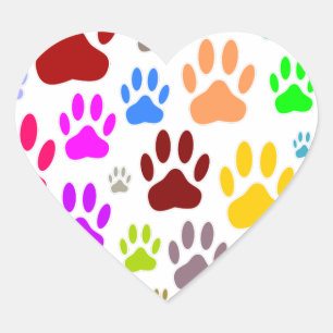 Colorful Dog Paw Prints All Over Heart Sticker