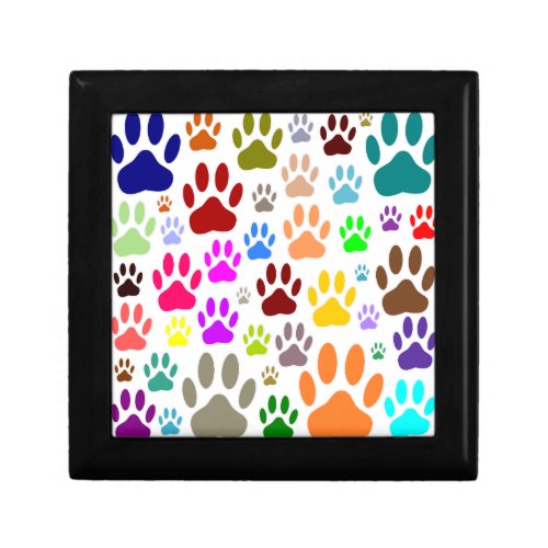 Colorful Dog Paw Prints All Over Jewelry Box