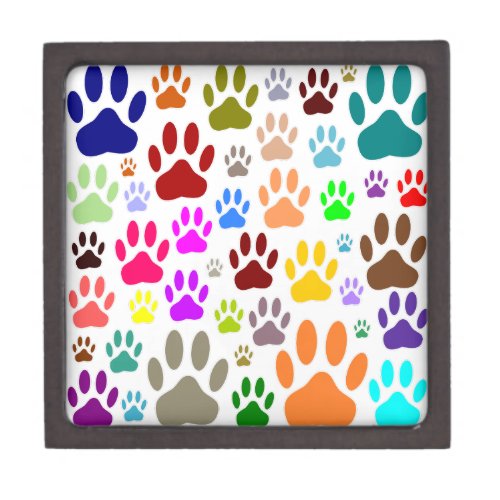Colorful Dog Paw Prints All Over Jewelry Box