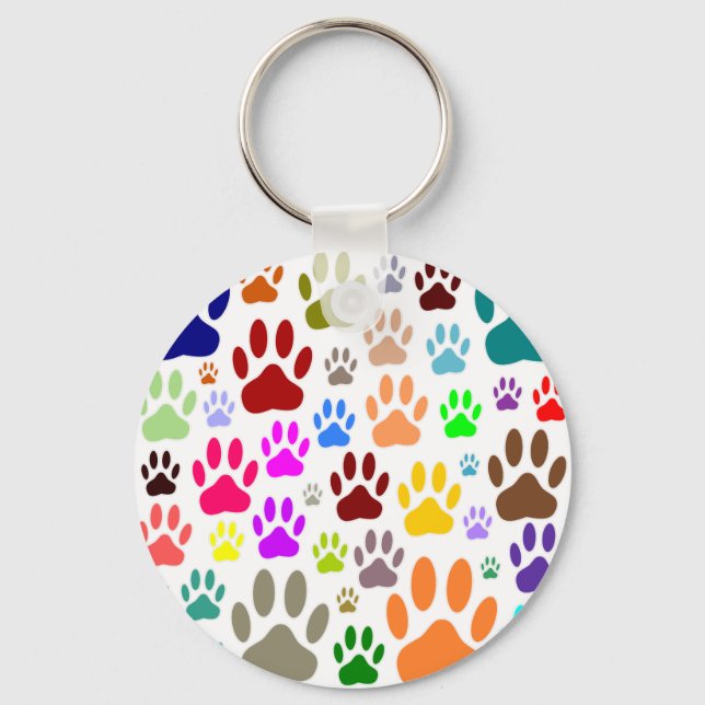 Colorful Dog Paw Prints All Over Keychain (Front)
