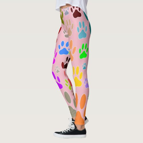 Colorful Dog Paw Prints All Over Leggings