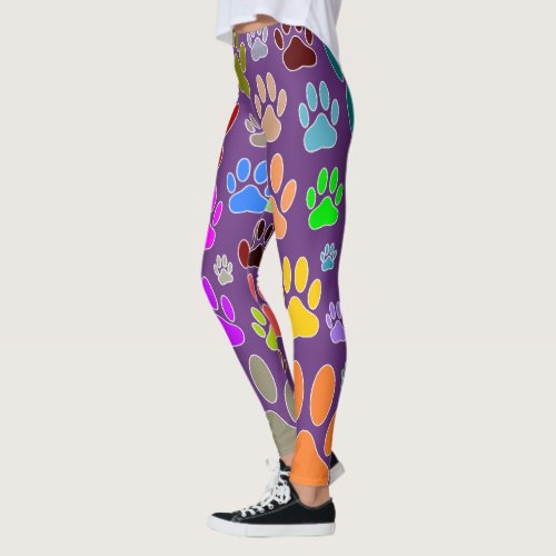 Colorful Dog Paw Prints All Over Leggings