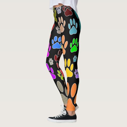 Colorful Dog Paw Prints All Over Leggings