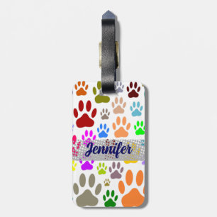 Colorful Dog Paw Prints All Over Luggage Tag