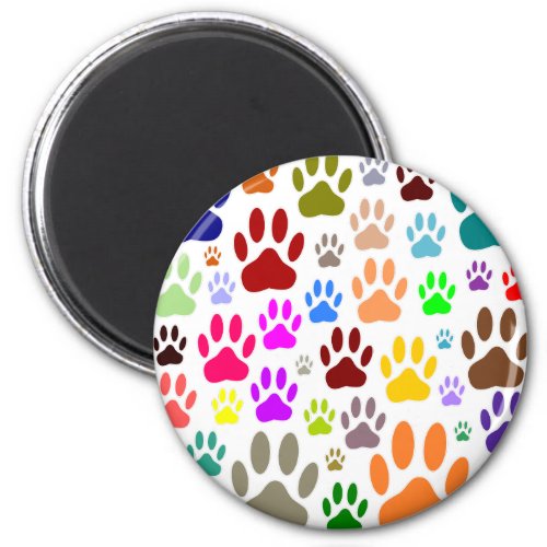Colorful Dog Paw Prints All Over Magnet