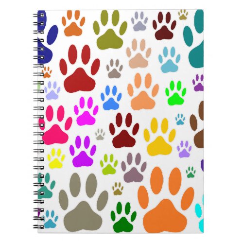 Colorful Dog Paw Prints All Over Notebook