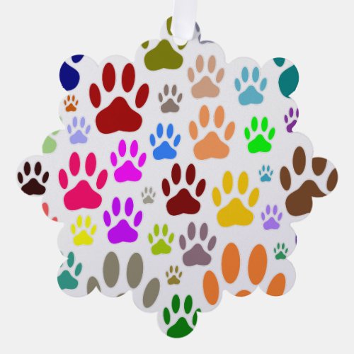 Colorful Dog Paw Prints All Over Ornament Card