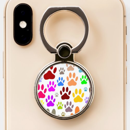 Colorful Dog Paw Prints All Over Phone Ring Stand