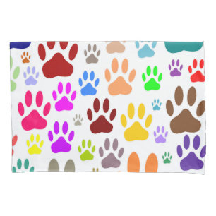 Colorful Dog Paw Prints All Over Pillow Case