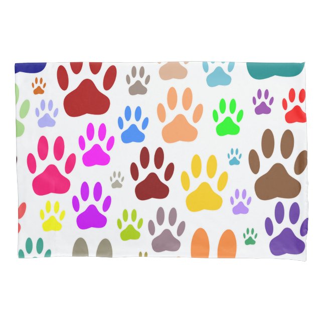 Colorful Dog Paw Prints All Over Pillow Case (Front)