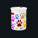 Colorful Dog Paw Prints All Over Pitcher<br><div class="desc">Images of dog paw prints all over. 
Colorful cartoon style design.</div>