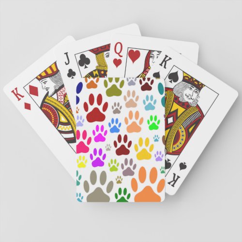 Colorful Dog Paw Prints All Over Poker Cards