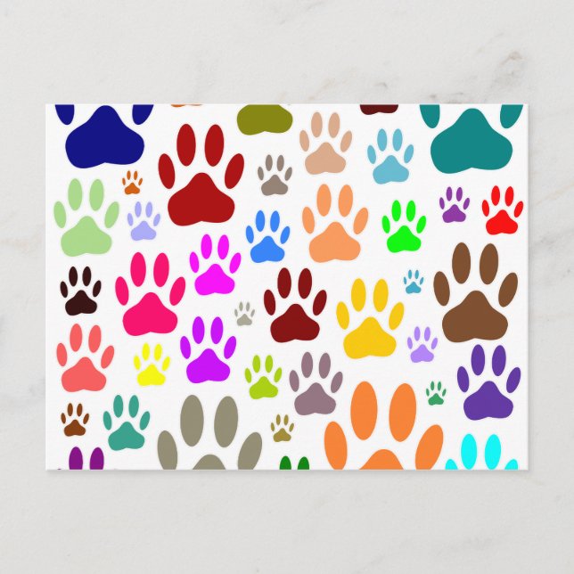 Colorful Dog Paw Prints All Over Postcard (Front)