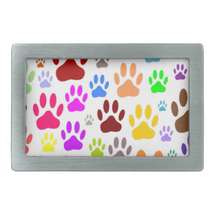 Colorful Dog Paw Prints All Over Rectangular Belt Buckle