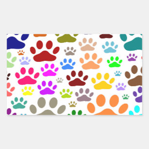 Colorful Dog Paw Prints All Over Rectangular Sticker