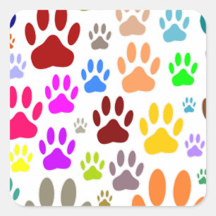 Colorful Dog Paw Prints All Over Square Sticker
