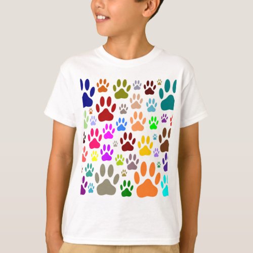 Colorful Dog Paw Prints All Over T_Shirt