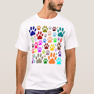 Colorful Dog Paw Prints All Over T-Shirt