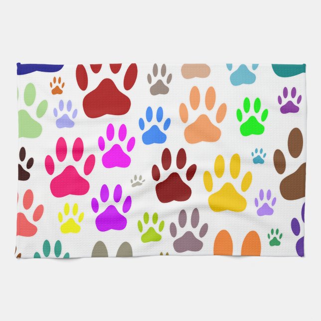 Colorful Dog Paw Prints All Over Towel (Horizontal)
