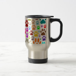 Colorful Dog Paw Prints All Over Travel Mug