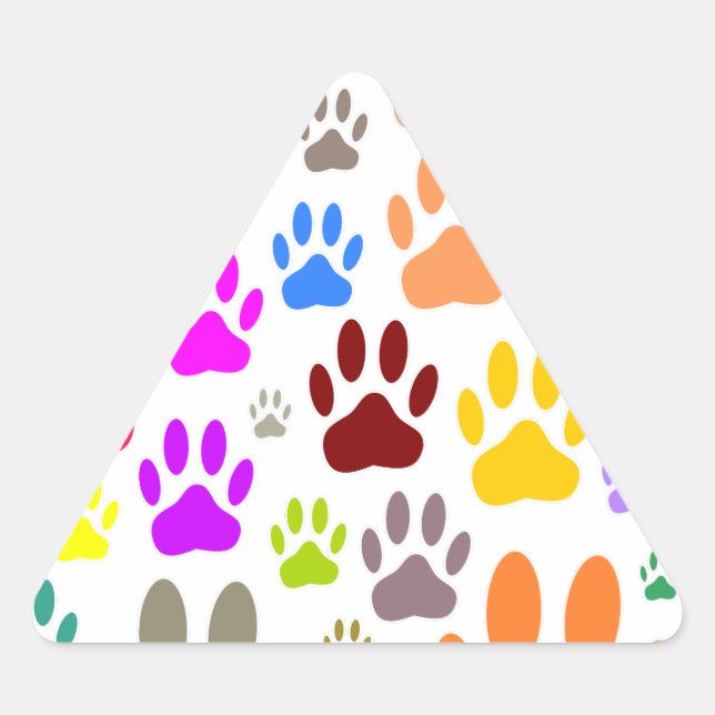 Colorful Dog Paw Prints All Over Triangle Sticker (Front)
