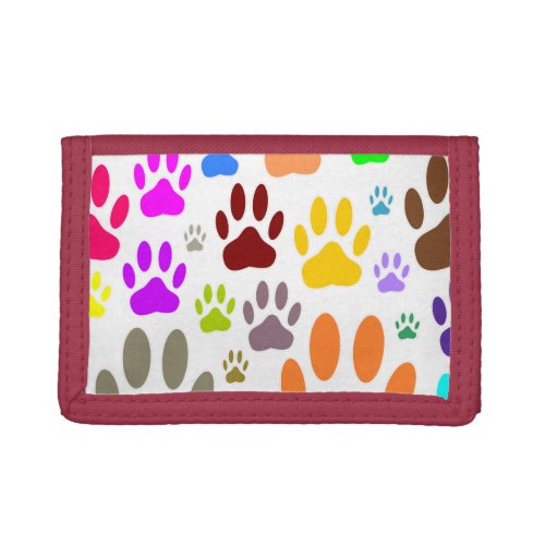 Colorful Dog Paw Prints All Over Trifold Wallet