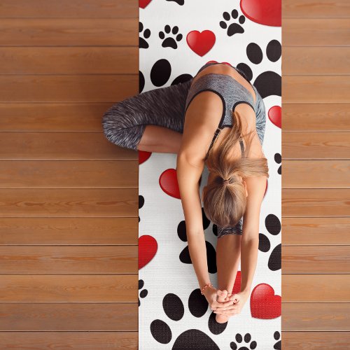 Colorful Dog Paw Prints and Hearts Custom Name Yoga Mat