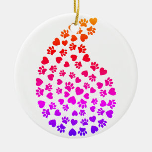 Colorful Dog Paw Prints And Hearts Paisley Pattern Ceramic Ornament