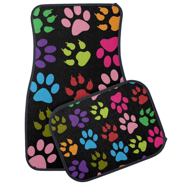 Colorful Dog Paw Prints Car Floor Mat (Set)