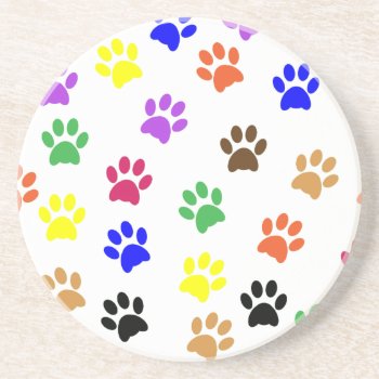 Colorful Dog Paw Prints Coaster by PugWiggles at Zazzle