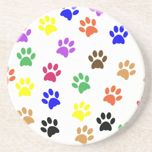 Colorful Dog Paw Prints Coaster