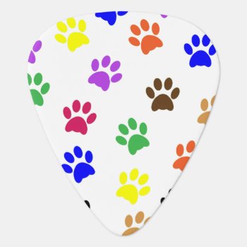 Colorful Dog Paw Prints Guitar Pick by PugWiggles at Zazzle